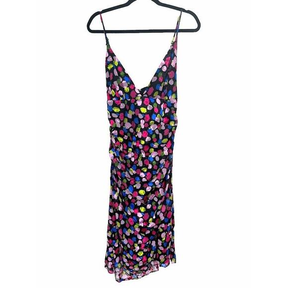 NBD Revolve Dress XL Josefien Ruched Multi Color Dot Print Midi Black Sleeveless - Picture 2 of 11
